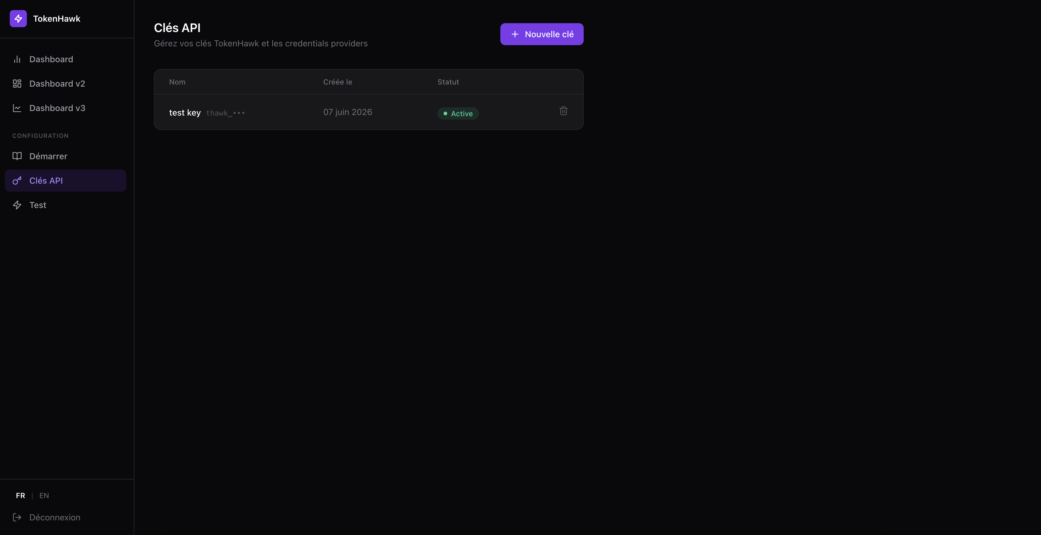TokenHawk API key management